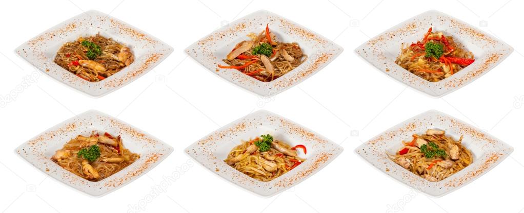 Chinese stir-fried noodles set with chicken meat