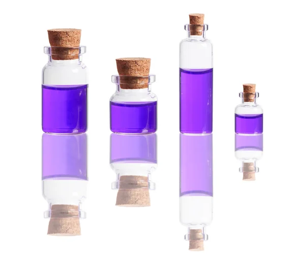 Violet liquid in bottles — Stock Photo, Image