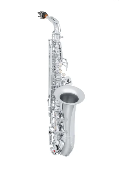 Silver altsaxofon i mjukt ljus — Stockfoto