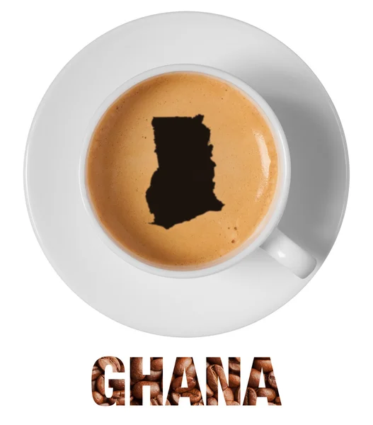 Ghana map drawing art on coffee — Stock Photo, Image