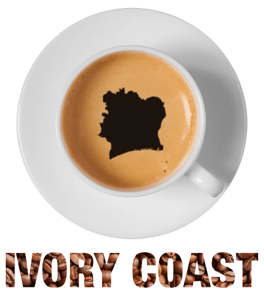 Ivory Coast map drawing art on coffee — Stock Photo, Image