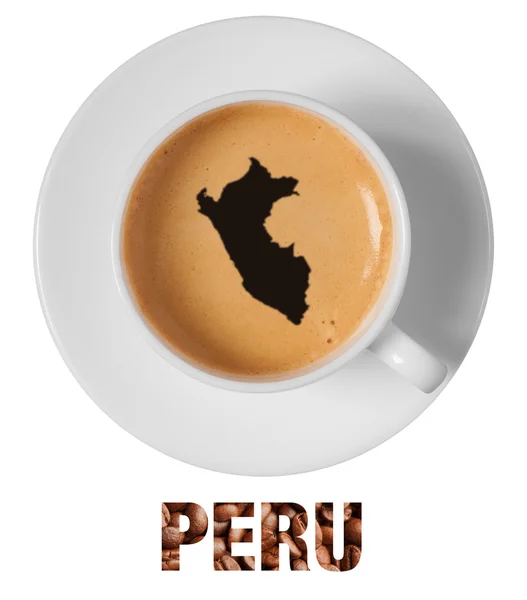 Peru karta ritning konst på kaffe — Stockfoto