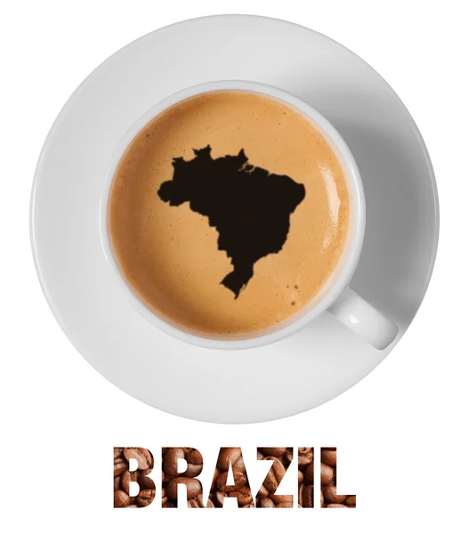 Brasilien-Karte zeichnet Kunst auf Kaffee — Stockfoto