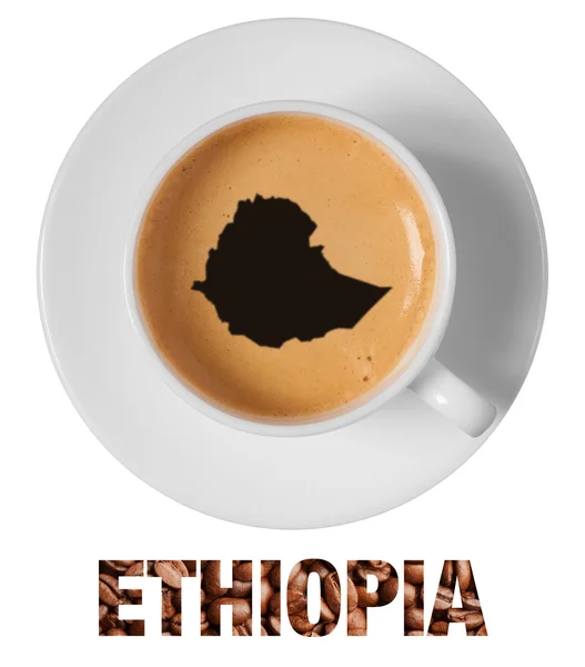 Ethiopia map drawing art on coffee — Stock Photo, Image