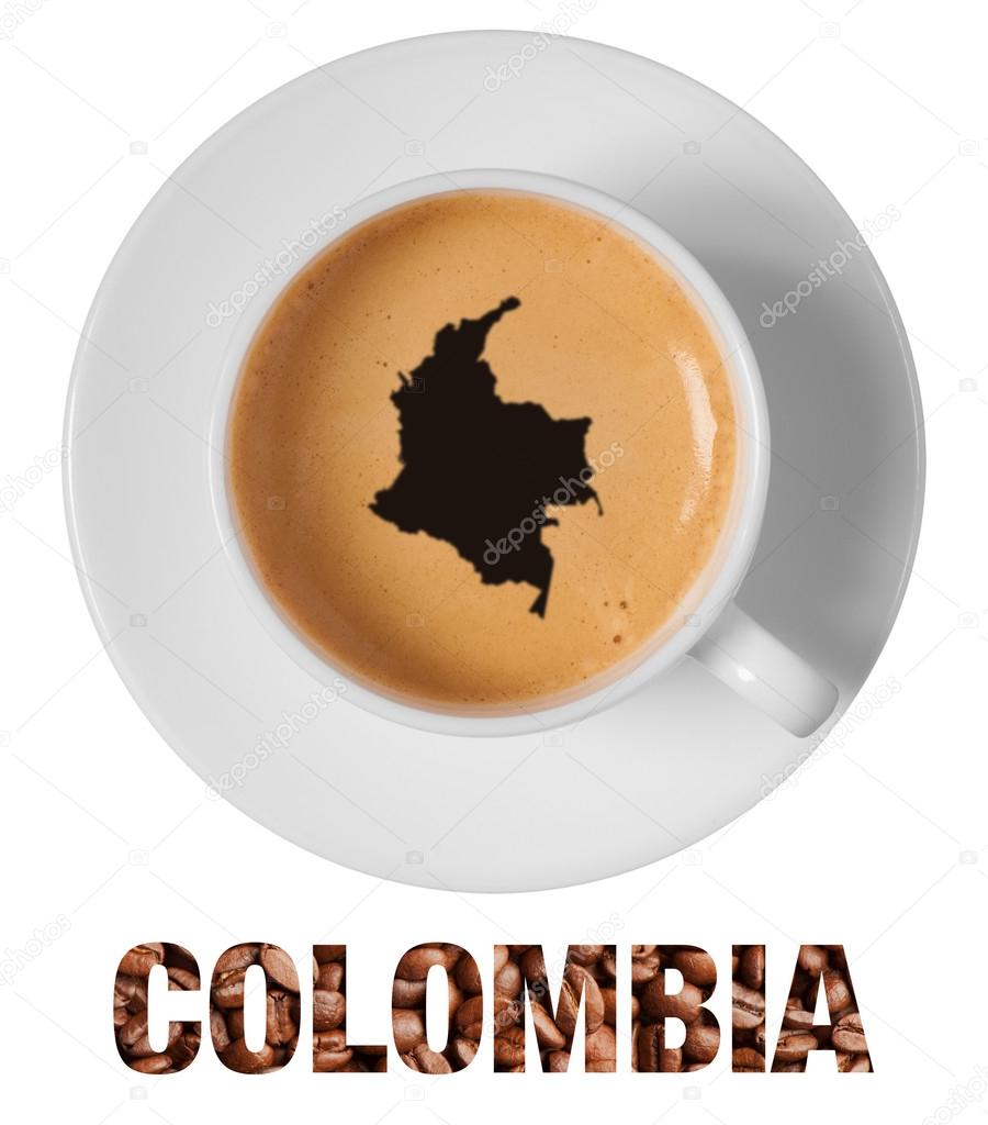 Colombia map drawing art on coffee