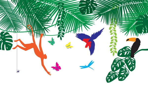 Стилизованное изображение тропических лесов, тропических животных . — стоковый вектор