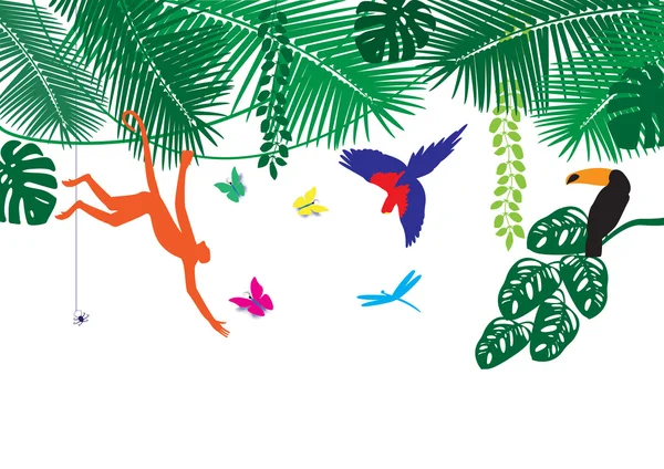 Imagen estilizada de selva tropical, animales tropicales . — Vector de stock