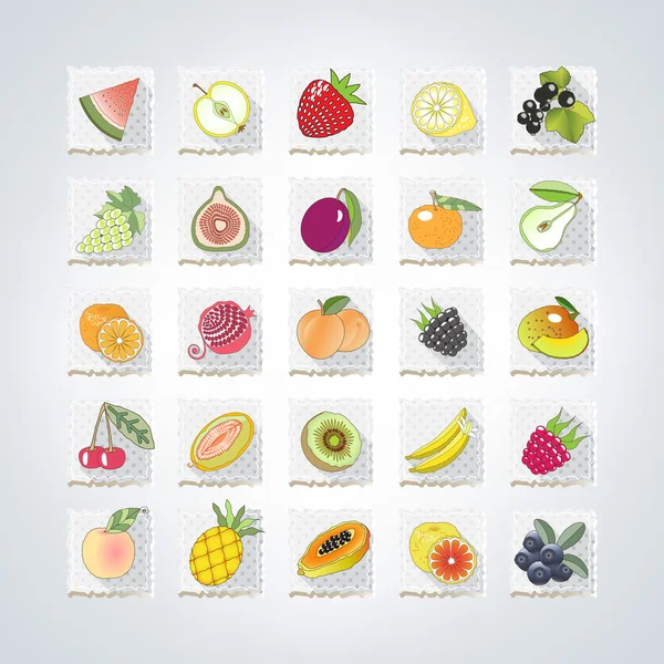 Conjunto de iconos de colores de frutas con sombra — Archivo Imágenes Vectoriales
