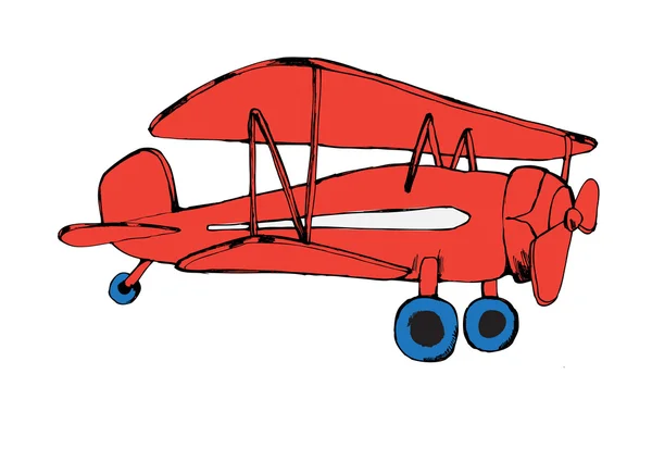 Avión rojo ith ruedas azules — Vector de stock