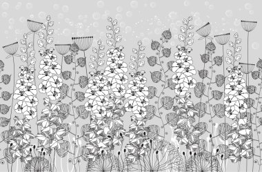 Pattern silhouettes of grey flowers clipart