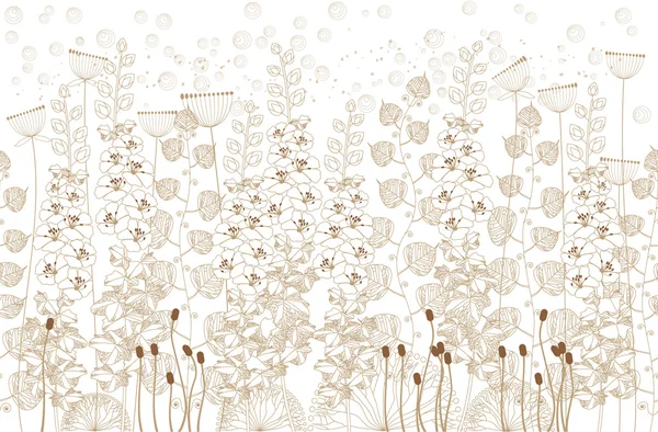 Beyaz ve bej renkli çiçekler ve çim — Stok Vektör