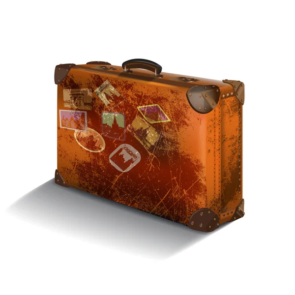 Bruin koffer met etiketten — Stockvector