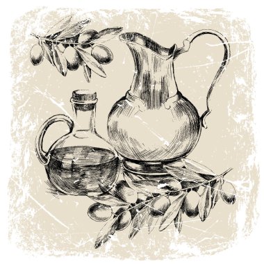 El çizim sürahi, zeytin dalı