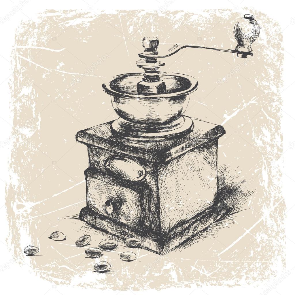 Coffee and vintage coffee grinder