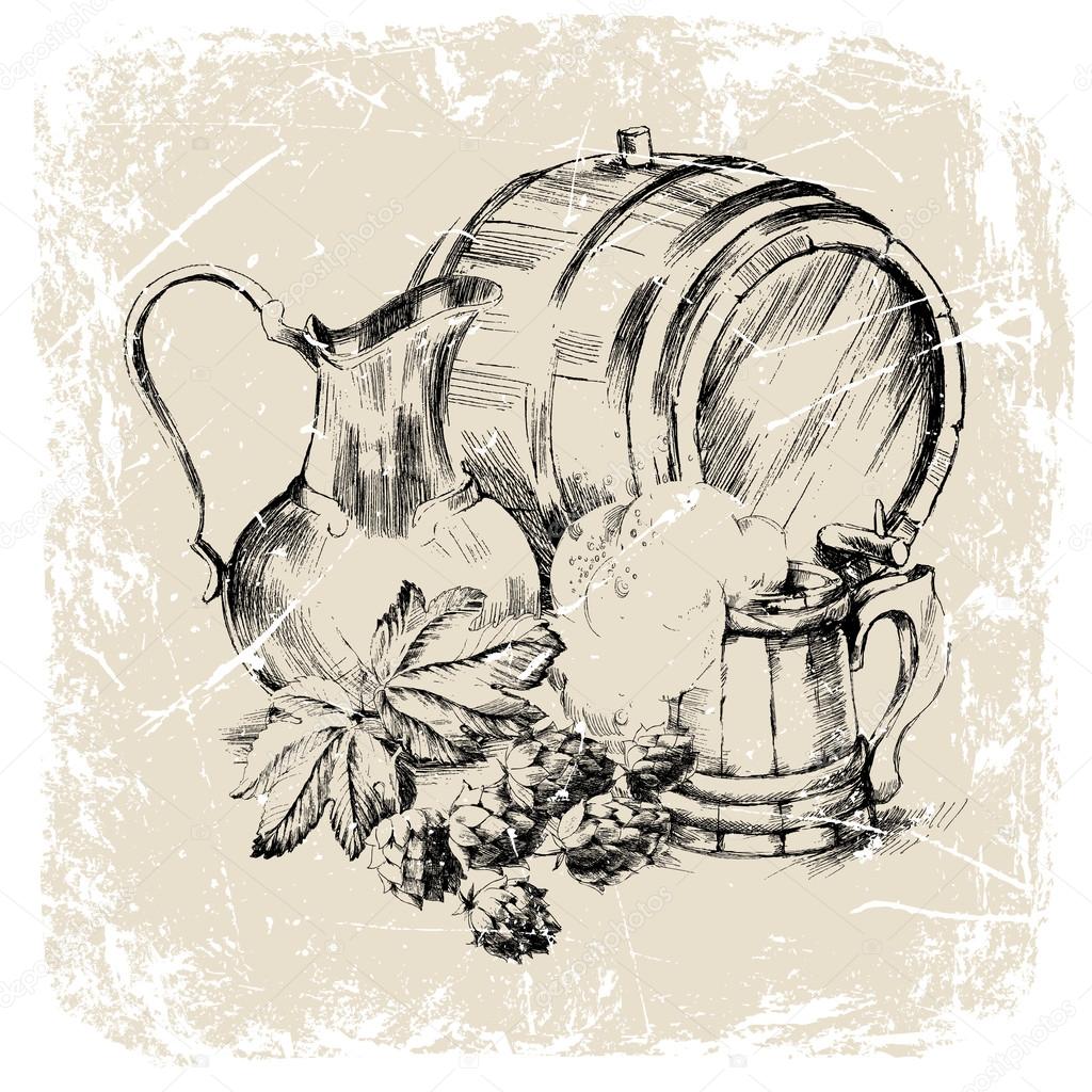 Hand drawing beer mug, pitcher — Stock Vector © irinapittore 69613315