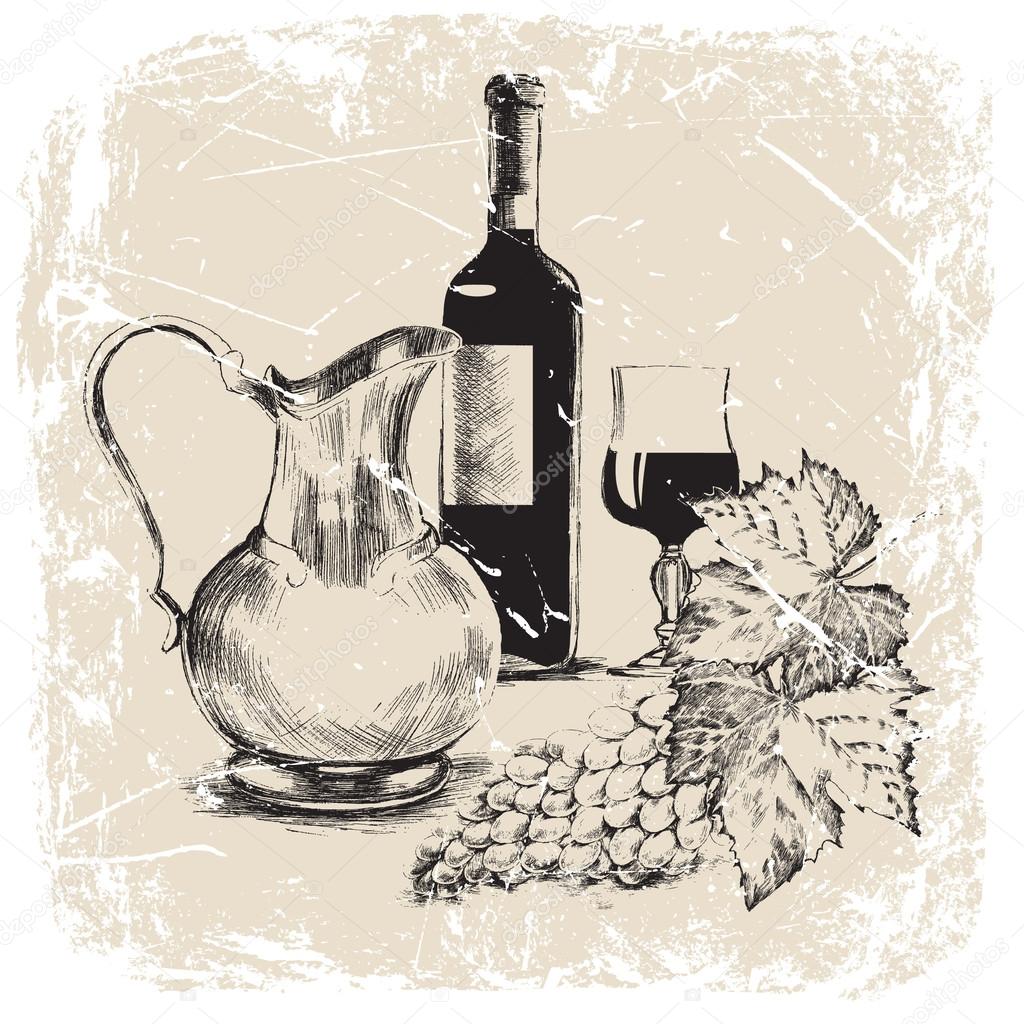 Hand drawing bottle of wine