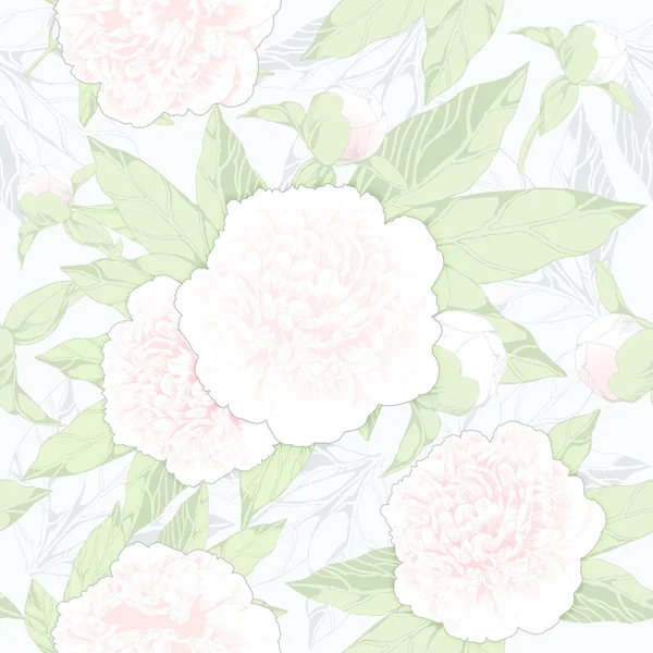 Seamless pattern peonies and buds — Stock Vector