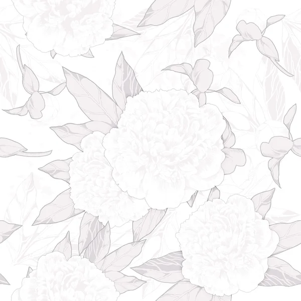 单色无缝图案白色牡丹 — 图库矢量图片