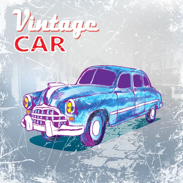 Azul vintage coche — Vector de stock