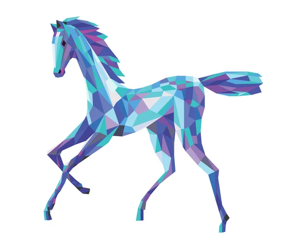 Caballo de mosaico en colores azules — Vector de stock