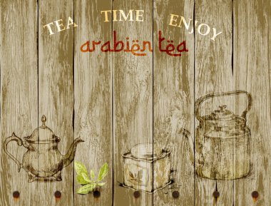 Ahşap arkaplanda çay seti