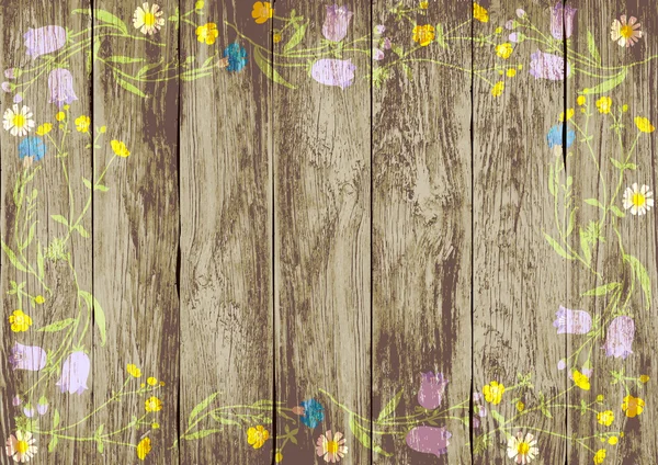 Wildblumen-Rahmen auf Holzgrund — Stockvektor