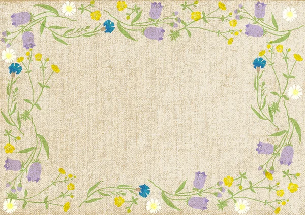 Lona velha com quadro de flores silvestres —  Vetores de Stock