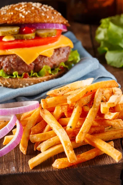 Burger and French Fries. Vintage style. — Zdjęcie stockowe