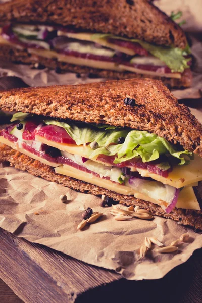 Two sandwich on old papper — Stock Photo, Image