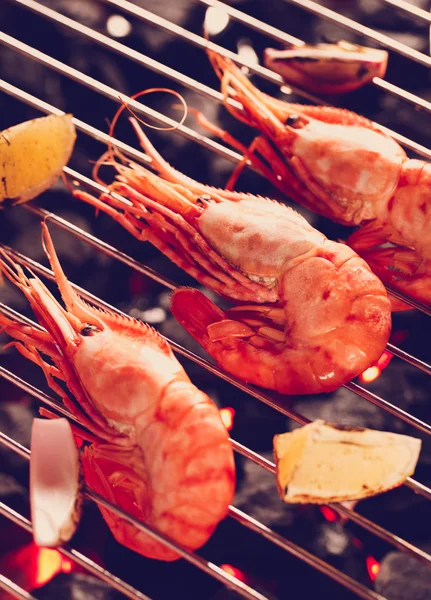 Three Shrimp on a grill — Stok fotoğraf