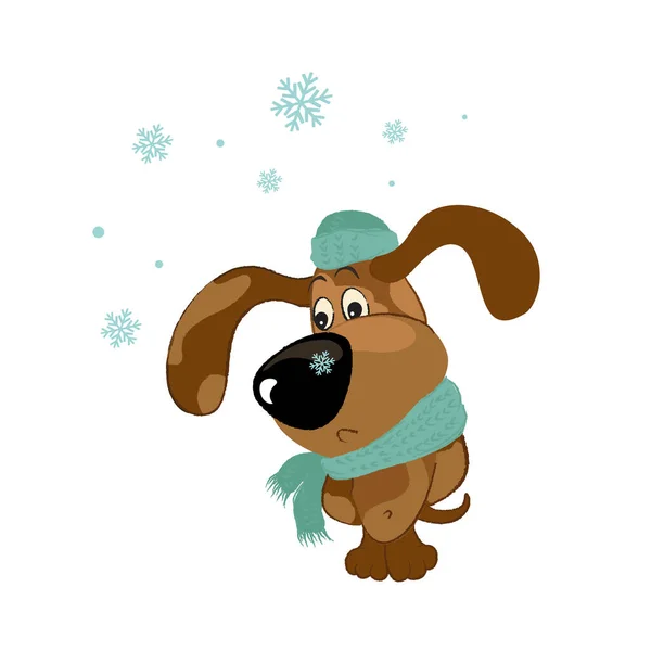 Sevimli komik köpek karakteri. Elle çizilmiş biçim.