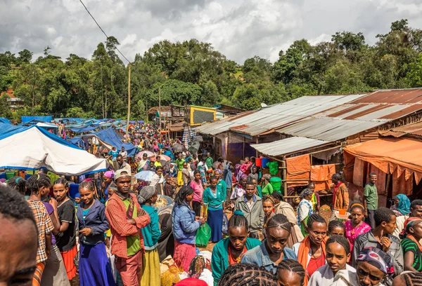 Popular and crowded african market in Jimma, Ethiopia