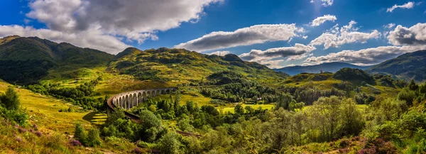 Panorama of Glenfinnan Railway Viaduct in Scotland and surroundi