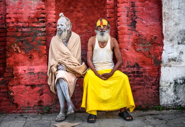 Wandering  Shaiva sadhus (holy men) in ancient Pashupatinath Temple, Nepal — Stock fotografie