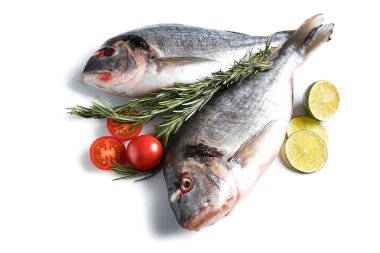 Beyaz arka planda izole edilmiş taze dorado