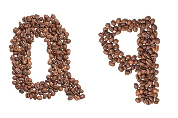 Буква Латинского Алфавита Выложенная Кофейных Зерен Изолировать Белом Фоне Кофе — стоковое фото