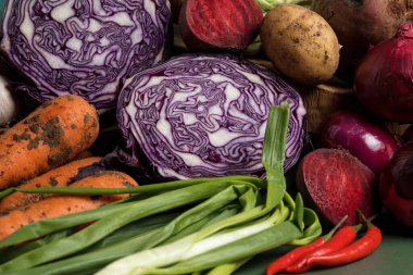 Olgun sebzeler. Doğal arka plan. Vitamin kokteyli.