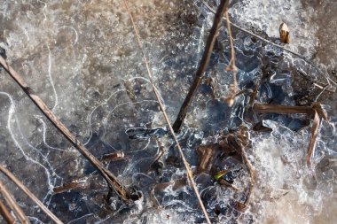 Bahar akıntısı üzerindeki soyut buz yüzeyi. 