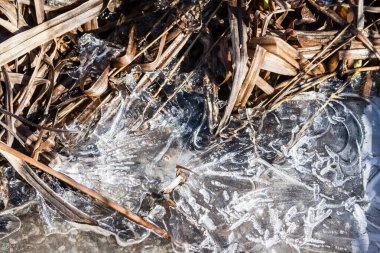 Bahar akıntısı üzerindeki soyut buz yüzeyi. 