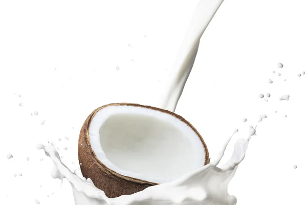 Queda de coco no respingo de leite — Fotografia de Stock