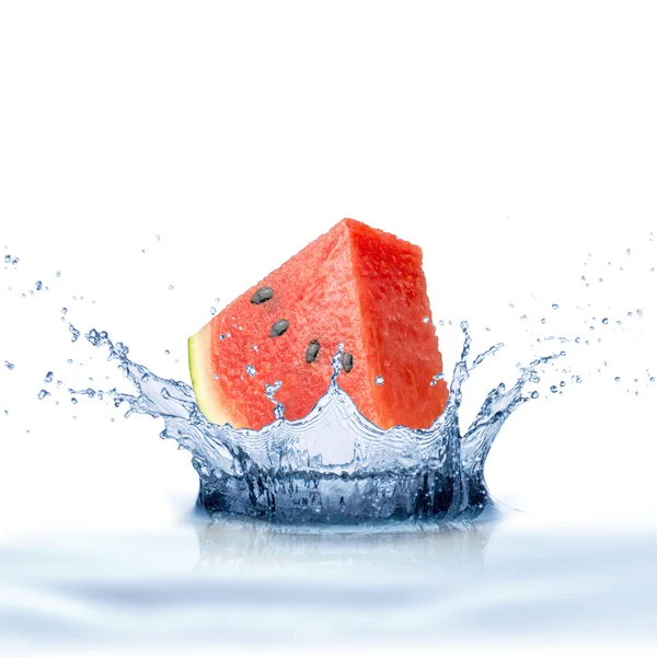 Watermeloen vallen in Water Splash — Stockfoto