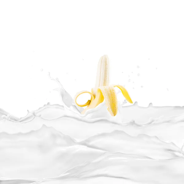 Fresh Banana With Milk Splash — Stock Photo, Image