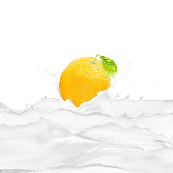 Orange On Milk Splash — Stock Photo, Image