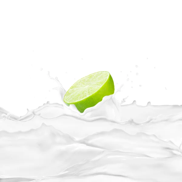 Limão em respingo de leite — Fotografia de Stock