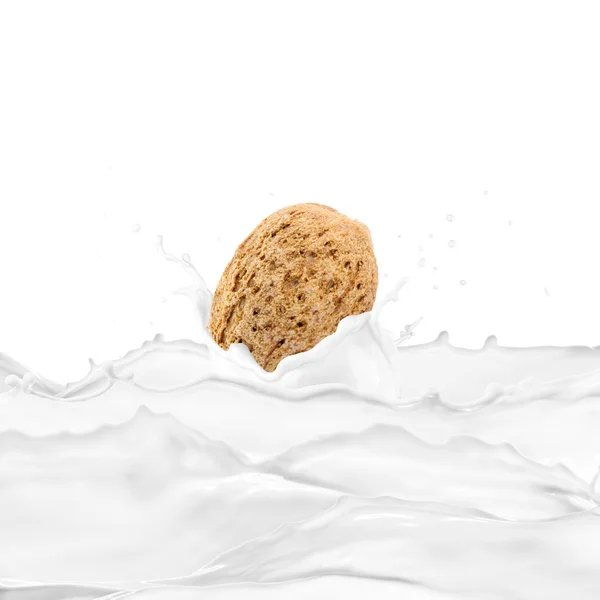 Almond On Milk Splash — Stock Photo, Image