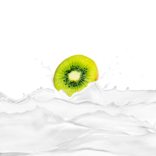 Kiwi On Milk Splash — Stock Photo, Image