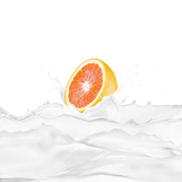 Orange On Milk Splash — Stock Photo, Image