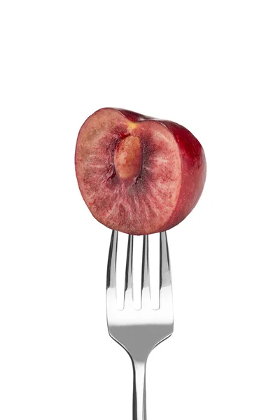 Fresh cherry on a fork — Stock Photo, Image