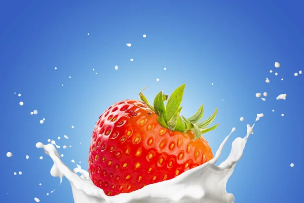 Fragola su schizzo di latte — Foto Stock
