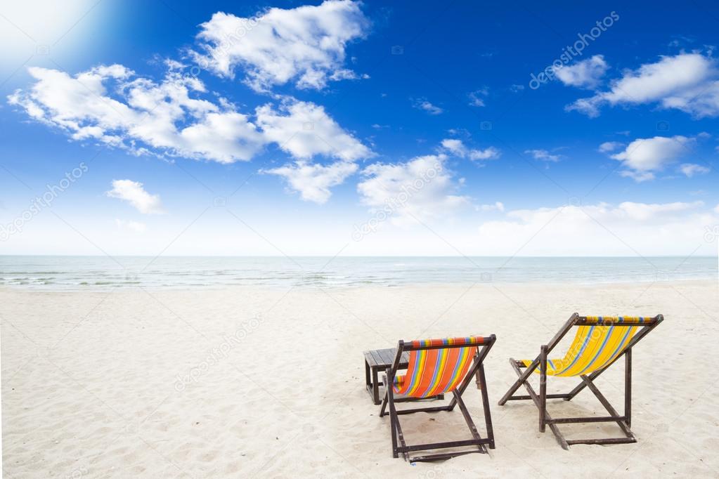 Beach Chairs On Beach Stock Photo by ©somchaij 53496155